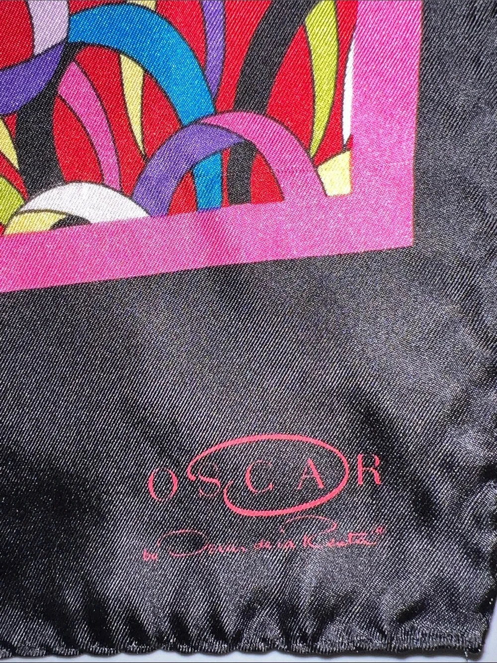Vintage RARE Oscar de la Renta Red Multicolor Floral Loop Scarf